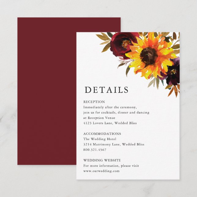 Cartão De Informações Detalhes do Casamento Rústico Roxo Vermelho Rosas  (Frente/Verso)