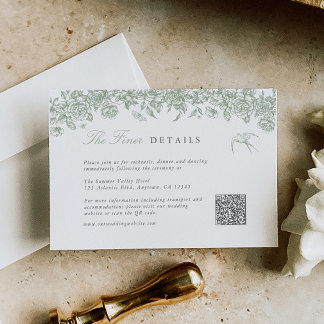Cartão De Informações Detalhes do Casamento Sage Toile Enclosure Card Có