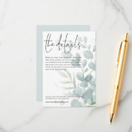 Cartão De Informações Detalhes do Casamento Script Azul Eucalyptus