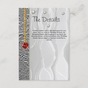 Cartão De Informações Detalhes do Casamento, Seda Branca & Diamantes & P
