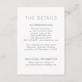 Cartão De Informações Detalhes do Casamento Simples de Púrpura com Durez