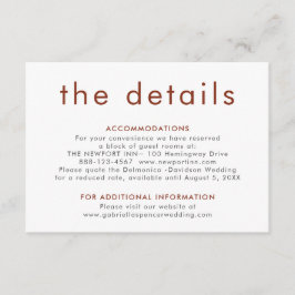 Cartão De Informações Detalhes do Casamento Simples de Terracotta Rust