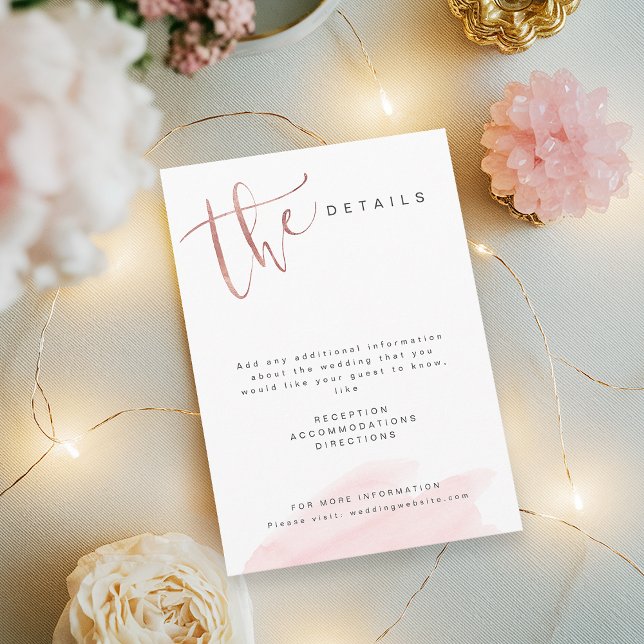Cartão De Informações Detalhes do casamento simples e moderno Blush Dour (Rose Gold Blush Modern Simple Wedding details Enclosure Card)