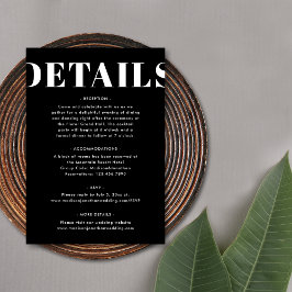 Cartão De Informações Detalhes do casamento simples e preto e branco