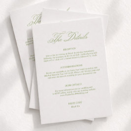 Cartão De Informações Detalhes do Casamento Simples Verde Código de Vest