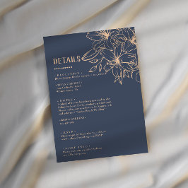 Cartão De Informações Detalhes do Casamento Sofisticado Azul Escuro