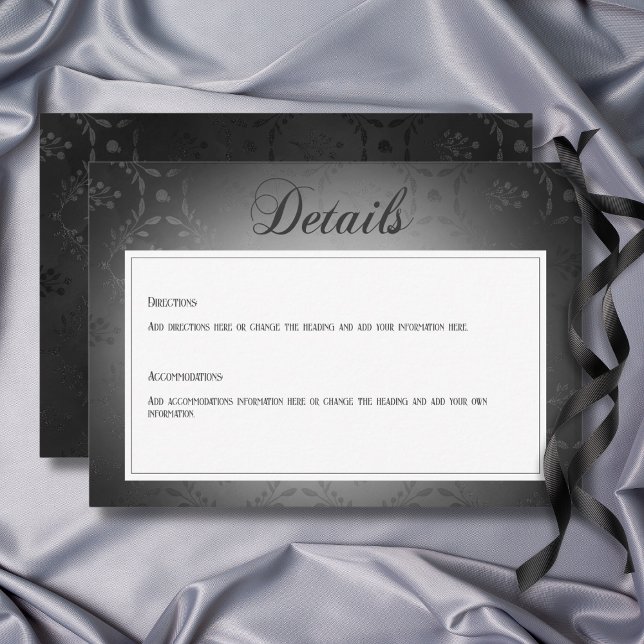 Cartão De Informações Detalhes do Casamento tema damasco Preto Gótico Vi (Vintage Dark Gothic Black Damask Wedding Details Enclosure Card)