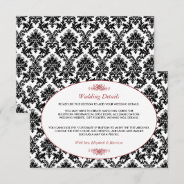 Cartão De Informações Detalhes do Casamento tema damasco vermelho, preto