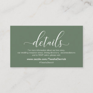 Cartão De Informações Detalhes do Casamento, Tema Verde do Sábio Moderno