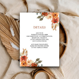Cartão De Informações Detalhes do Casamento Terrestre Floral Terracotta