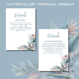Cartão De Informações Detalhes do Casamento Tropical de Sonho-Aquarela-