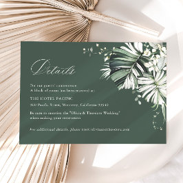 Cartão De Informações Detalhes do Casamento Tropical Sage Green Monstera