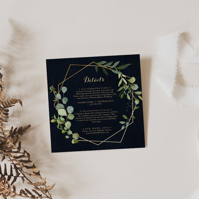 Cartão De Informações Detalhes do Casamento Verde Azul Dourado Geométric (Criador carregado)