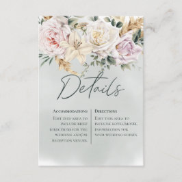 Cartão De Informações Detalhes do Casamento Verde Boho Pampas & Rosas Ro