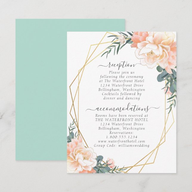 Cartão De Informações Detalhes do Casamento Verde da Casa da Casa Floral (Frente/Verso)