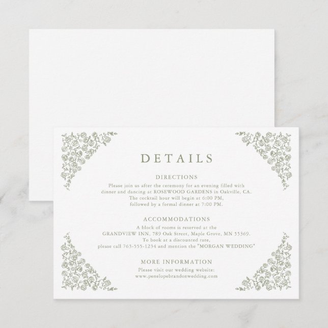 Cartão De Informações Detalhes do Casamento Verde da Eterno Floral Simpl (Frente/Verso)