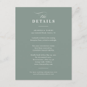 Cartão De Informações Detalhes do Casamento Verde da Sala de Caligrafia