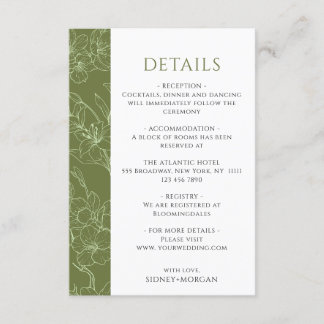 Cartão De Informações Detalhes do Casamento Verde da Sala Floral Elegant