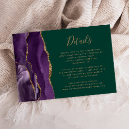 Cartão De Informações Detalhes do Casamento Verde de Agate Dourado Roxo