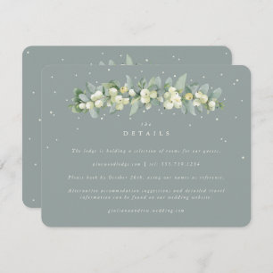 Cartão De Informações Detalhes do Casamento Verde de Snowberry+Eucalyptu