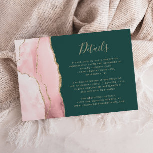 Cartão De Informações Detalhes do Casamento Verde do Agate Dourado Emera