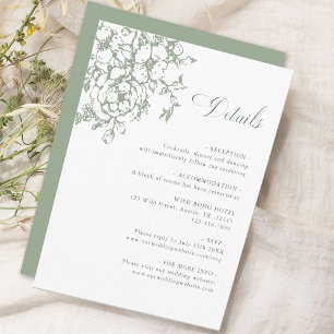 Cartão De Informações Detalhes do Casamento Verde do Classic Bloom Garde
