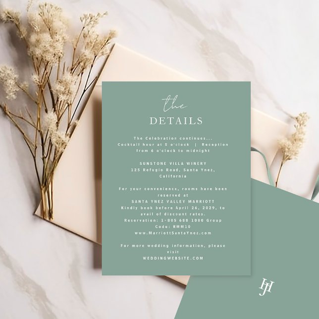 Cartão De Informações Detalhes do Casamento Verde do Eterno Elegante (Criador carregado)