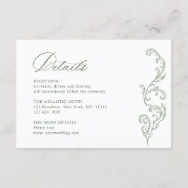 Cartão De Informações Detalhes do Casamento Verde do Ornamentado Floral 