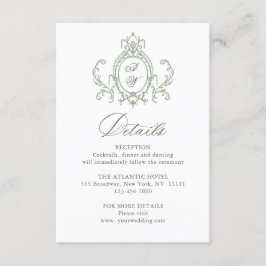 Cartão De Informações Detalhes do Casamento Verde do Ornamentado Floral 