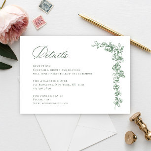 Cartão De Informações Detalhes do Casamento Verde do Ornamentado Renasce