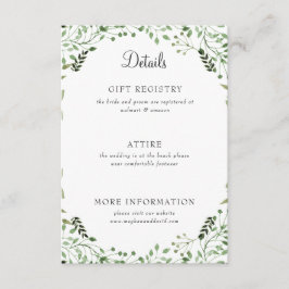 Cartão De Informações Detalhes do Casamento Verde Elegante Simples