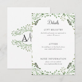 Cartão De Informações Detalhes do Casamento Verde Elegante Simples