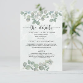 Cartão De Informações Detalhes do Casamento Verde em Aquarela de Eucalip