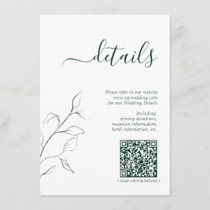 Cartão De Informações Detalhes do Casamento Verde Esmeralda do Código QR