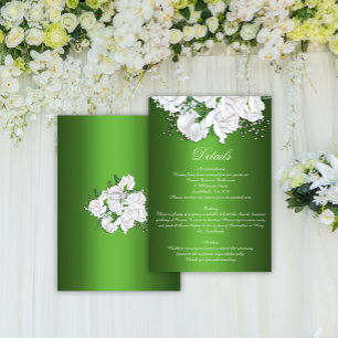 Cartão De Informações Detalhes do Casamento Verde Esmeralda e Rosas Anti