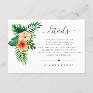 Cartão De Informações Detalhes do Casamento Verde Floral de Cores Aquát
