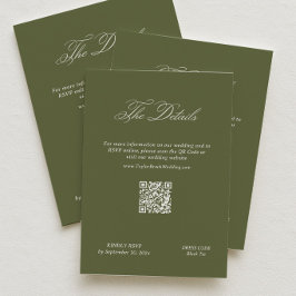 Cartão De Informações Detalhes do Casamento Verde Oliva Código Qr