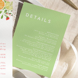Cartão De Informações Detalhes do Casamento Verde Simples e Minimalista