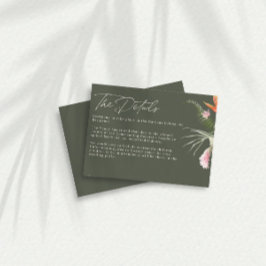 Cartão De Informações Detalhes do Casamento Verde Tropical Floral Escura