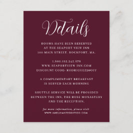 Cartão De Informações Detalhes do Casamento Vermelho da Borgonha Minimal