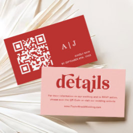 Cartão De Informações Detalhes do Casamento Vermelho e Rosa