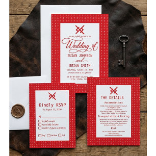 Cartão De Informações Detalhes do Casamento Viking com Runas Vermelhas -