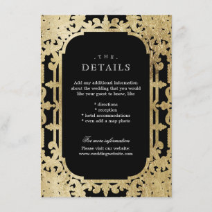 Cartão De Informações Detalhes do casamento vintage elegante preto e dou