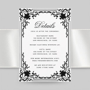 Cartão De Informações Detalhes do casamento vintage Monocromático Branco
