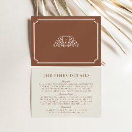 Cartão De Informações Detalhes do Casamento Vintage Monograma Brown & Ec