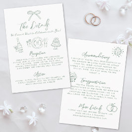Cartão De Informações Detalhes do Casamento Whimsical Verde Desenhado à