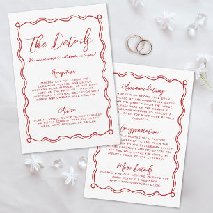 Cartão De Informações Detalhes do Casamento Whimsical Vermelho com Doodl