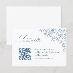 Cartão De Informações Detalhes do código QR de Casamento Azul do Ornamen