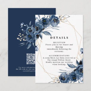 Cartão De Informações Detalhes do Código QR de Casamento Azul Marinho Si