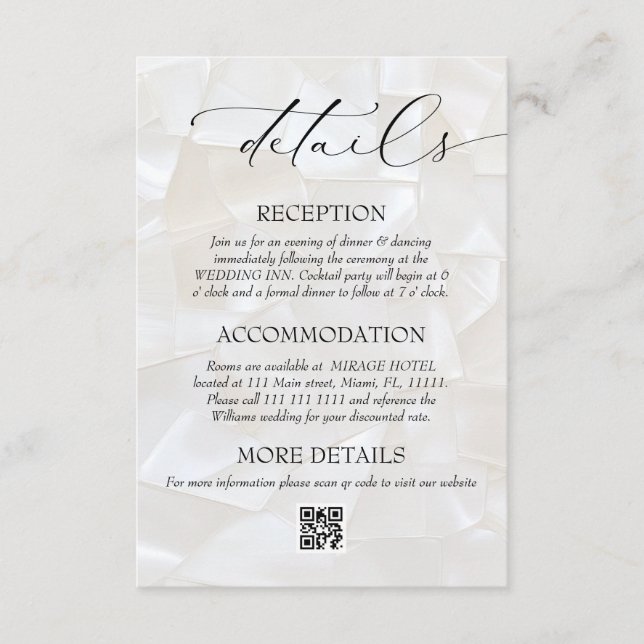 Cartão De Informações Detalhes do Código QR de Casamento Elegante Modern (Frente)
